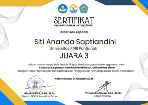 Siti Ananda Raih Juara 3 dalam Lomba Penulisan Artikel Ilmiah Tingkat Nasional